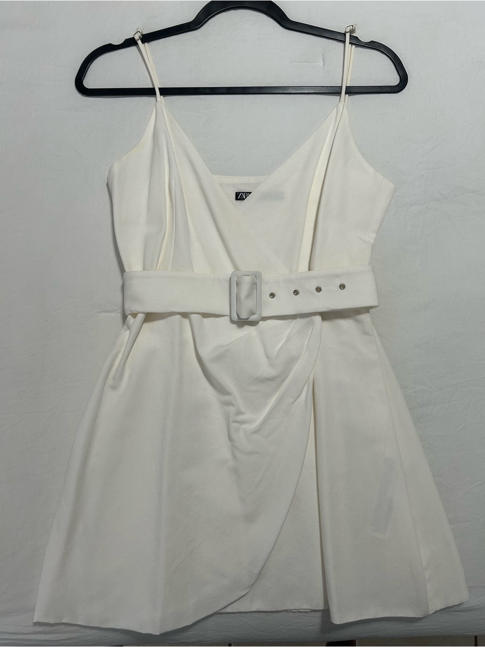 ZARA Cream Belted Wrap-Style Mini Dress